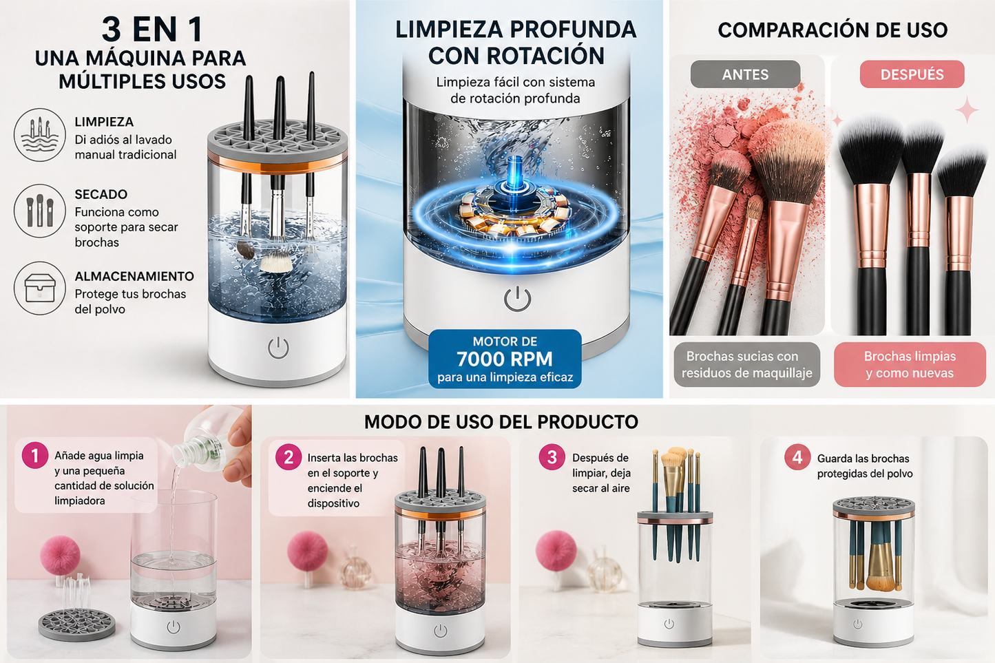 MÁQUINA LIMPIADORA DE BROCHAS DE MAQUILLAJE