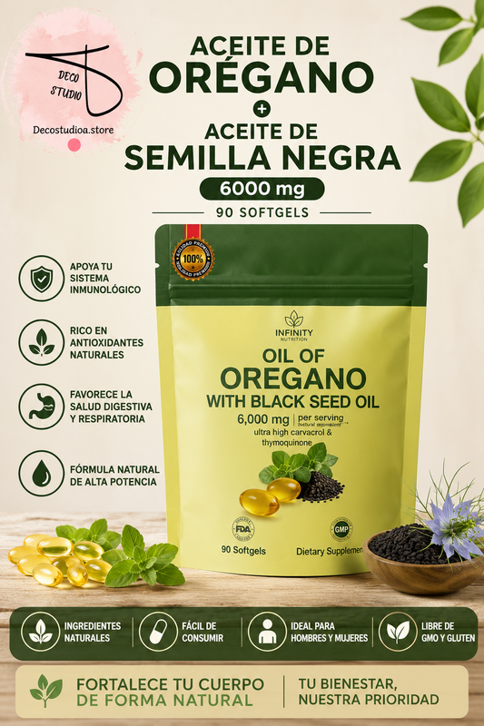 ACEITE DE ORÉGANO + ACEITE DE SEMILLA NEGRA 6000 mg (90 Sofgel)